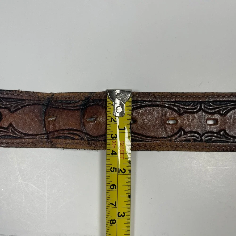 Vintage Silver Canyon Tooled Leather Eagle Belt Mens 40 Brown Western Cowboy